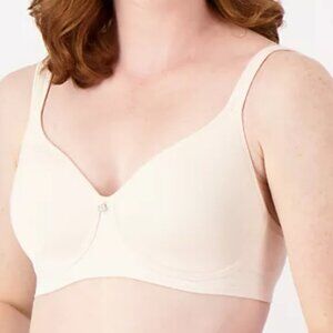 NEW 42D Breezies Floral Stripe Seamless Wirefree T-Shirt Bra; Champagne